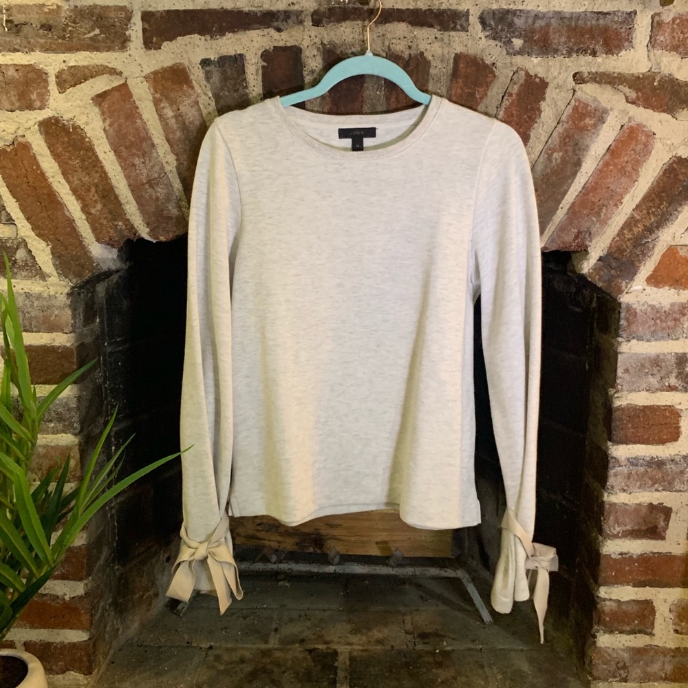 J. Crew XS heather white sweatshirt with bow cuff